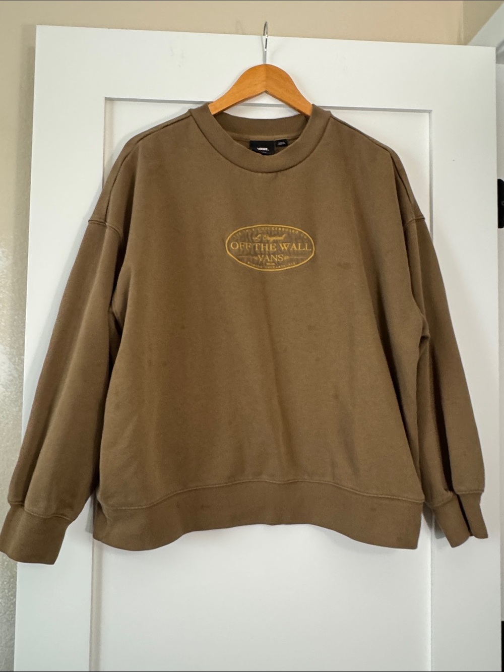 Vans Olive/Brown Crewneck Sweatshirt with Yellow Logo Sz large